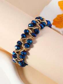 1pc Handmade Beaded Bracelet With Bright Crystal & Aluminum Chain, Reversible Design, Suitable For Women, Party, Wedding, Beach, Holiday, Classic & Fashionable Gift