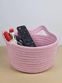 1Set Pink Kitten Style Cotton Rope Weaving Storage Basket Cartoon Animal Images Multiple Sizes Storage Basket Suitable For Bedrooms, Living Rooms, Toys, Snacks, Cosmetics Storage Classification Christmas Gifts
