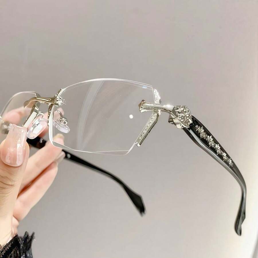 Light Rimless ReadingGlasses Fashion Women MenDiamond Cut Edge Presbyopic Eyeglasses Anti-FatigueEyewear Anti UV Ray Computer Gaming Glasses BlueBlockers For Women/Men - 銀色 - 查看 1