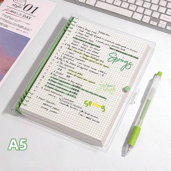 240 Pages A5 Transparent Soft Cover Notebook - Waterproof Grid Diary, Detachable Spiral Binding, Minimalist Design, Suitable For Office, School, Gift - Fantasy & Music Theme, For Daily Use, Cute Notebook