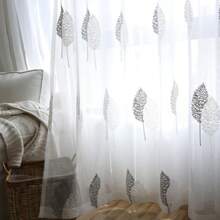 1 Peça Cortina Transparente Bordada com Pequena Árvore em Estilo Nórdico, Design de Bolso para Bastão, Fresca e Doce