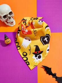 1pc Halloween Funny Pet Bandana Dog Scarf, New Cartoon Print Dog Puppy Triangular Scarf Pet Supplies, Machine Washable
