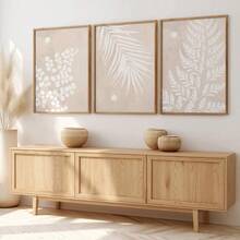 3pcs, Unframed, Boho Neutral Beige Palm Leaves Print, Botanical Wall Art, Abstract Posters, Modern Minimalist Gallery Wall Prints, Wall Decor, Canvas Art For Living Room, Bedroom, Kitchen, Home Office, Cafe, Bar, Dorm, Hallway, Home And Room Decoration
