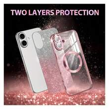 1 pezzo Custodia magnetica per telefono alla moda con carica senza fili a gradiente glitterata, copertura completa, comoda, compatibile con Galaxy S21 Ultra 5G, 16 Pro Max, Spark Go 2024, Infinix Smart 8, Edge 30, Redmi Note 14 Pro+ 5G, Honor 50, impermeabile, antiurto, anti-graffio, adatta per uomo/donna - Rosa - Visualizzare 5