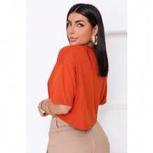 Women's Basic Cropped T-Shirt In Plain Cotton Knit - Tile - View 4