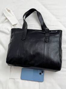 纯色 PU 皮革男士多功能简约手提包，适合通勤和办公，可容纳笔记本电脑 - 彩色 - 查看 10