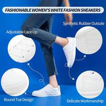 White PU Leather Low Top Sneakers For Women - Casual Lace Up Shoes - 白色 - 查看 7