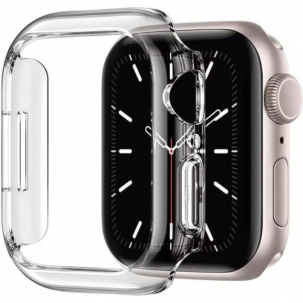 2 piezas Carcasas duras transparentes para Apple Watch de 46mm, 44mm, 40mm, 42mm, 41mm, 45mm, con amortiguación de golpes, ultra delgadas, de PC, con protección de borde, accesorios para Apple Watch Series 10, 9, 8, 7, 6, 5, 3, SE [sin protección de pantalla]
