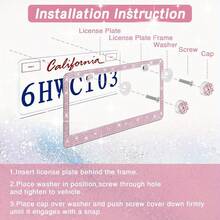 2PCS Stainless Steel License Plate Frame With Glitter Rhinestones, US Standard Size Fits All Cars/Trucks/SUVs, Women's Fashion Car Accessories, Rustproof & Easy Install, Premium Auto Decor, Birthday Gift Idea - Pink 2pcs - View 5