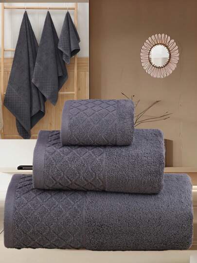 QIBHI 3条/1件装 100%纯棉纯色毛巾/面巾/浴巾，100%纯棉毛巾布，浴室浴巾/毛巾，客用毛巾，柔软吸水棉巾，适用于浴室、酒店、健身房、旅行、礼品、沙龙、运动、户外、海滩、学校、返校季、旅行配件、家居用品、毛巾、护肤