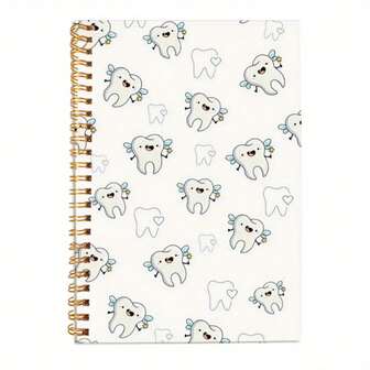 1pc 5.5*8.3inch Cute Dental-Themed Spiral Notebook, Hardcover College Ruled Journal With Playful Tooth & Flower Design, Perfect Gift For Women, Teachers, Students, Cover