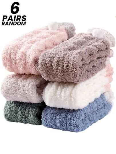 1/4/2/6 pares de meias de lã coral aleatórias para mulheres, meias grossas e quentes para o chão, meias para dormir, outono/inverno, novas