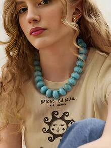 1pc Bohemian Fashion Casual Dopamine Beaded Necklace, Suitable For Daily, Vacation, Travel, Casual Wear, Fashionable Jewelry Gift For Family And Friends - Resin Necklace - View 1