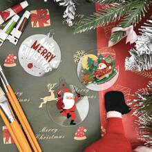 3 pulgadas, 4 pulgadas Piezas decorativas de plástico en blanco, adornos acrílicos transparentes, adornos acrílicos redondos en blanco, anillos colgantes de Navidad, adornos de árbol de Navidad en blanco para manualidades DIY - transparente - Ver 5