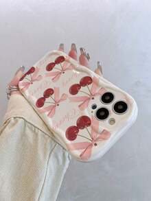 1pc Bow & Cherry  Camera Lens Protector Phone Case, Versatile, Cute & Anti-Drop Compatible With IPhone11 12 13 13ProMax 13ProMax 14ProMax 14ProMaxiPhone15 15PRO 15PLUS 15PROMAX IPhone16 16Pro 16Plus 16Promax Series Waterproof Shockproof Scratch Resistant - White - View 6