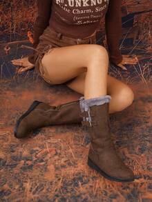 Women's Mid-Calf Snow Boots, Thick Thermal Lined, Wedge Heel, Warm & Soft Material, Side Zipper, Round Toe, Versatile Winter Outdoor Boots (Shoe Mouth & Foot Length Run Small, Please Order One Size Up) - Coffee Brown - View 6
