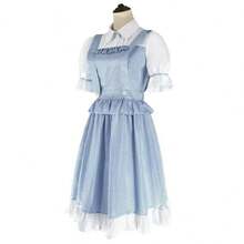 1 Stück minimalistisches Blumen-Karomuster Kleid mit Satinband & Rüschensaum, geeignet für Cosplay, Conventions, Lässig Alltag, Frühling/Sommer, Halloween Kostüm - Verschiedenfarbig - Übersicht 1