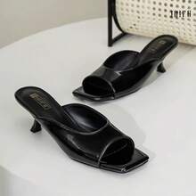 IN2 Women's Kitten Heels Open Square Toe Low Heels Sexy Slip On Slide Heeled Sandals Comfortable Wedding Bridal Prom Dress Sandals Office Casual Summer Short Mule Heels - màu đen - Xem 7