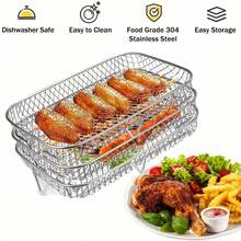 Accesorios de rejilla de freidora de aire 3/2, accesorios de freidora de aire apilables de acero inoxidable para tocino, cesta de parrilla, rejilla de tostadora, rejilla de cocción, adecuados para hornear y cocinar en cocinas del hogar