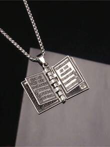 Valentine's Day 1pc Flip Page Bible Lord's Prayer Book Pendant Necklace, Fashion Versatile Sweater Chain For Daily Wear - 經文項鍊 - 查看 2