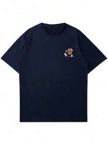 Men's Summer Fashion Short Sleeve T-Shirt With Graffiti Print - Màu xanh hải quân - Xem 2