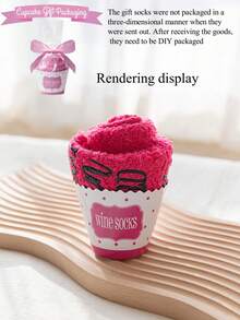 1 Paar kreative personalisierte Geschenksocken, rosa Schleifensocken, Kuchensocken, Korallfleecestrümpfe, rutschfeste Hausstrümpfe, Damen Mittellange Socken, Paar-Socken