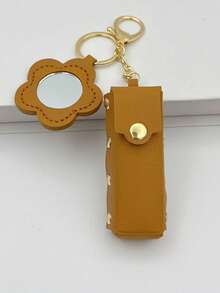 Customized Text Portable Lipstick Case With Heart Shaped Mirror, Cute Minimalist Keychain