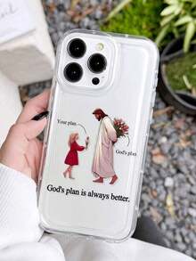 1pc Minimalist Slogan Jesus Girl Tulip Flower Pattern Airbag Anti-Slip Soft Phone Case Compatible With IPhone 11/12/13/14/15/16 Pro Max Waterproof Shockproof Anti-Fall Scratch Resistant - 1pc - 查看 3