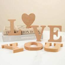 1 件天然木色 DIY 英文字母立式木制家居装饰桌面标志婚礼派对木制工艺品摆件 - 卡其色 - 查看 2