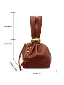 low tea 1 buah Tas Tangan Kulit PU Warna Polos untuk Wanita, Tas Lipit Mini Awan yang Dipersonalisasi dengan Dekorasi Logam Motif Kadal dan Penutup Resleting, Cocok untuk Penggunaan Sehari-hari dan Jalan-jalan (Dijual dengan Liontin) - Merah - View 3