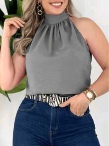 STYLISH WOMEN'S HIGH NECK TIE-UP BLOUSES - Grey - View 2