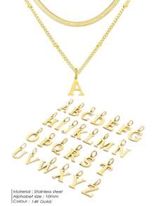 1 件迷你心形吊坠和不锈钢字母项链 - 双层可调节链条项链，26 个字母双层可调节链条珠宝，极简主义奢华，时尚百搭高端优雅简约风格，适合日常休闲、派对、通勤、度假，是送给女性的绝佳礼物