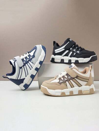 1 Pair Kids Soft Sole Non-Slip Fashionable Casual Hook And Loop Sports Shoes, Suitable For Spring & Autumn