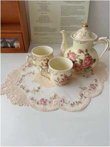 1 件，米色蕾丝桌布，隔热，编织材质，100% 涤纶纤维，多功能杯垫，花瓶垫，中式桌布，床罩，复古，波西米亚风格，适合所有季节和房间装饰，摄影道具，桌面装饰。