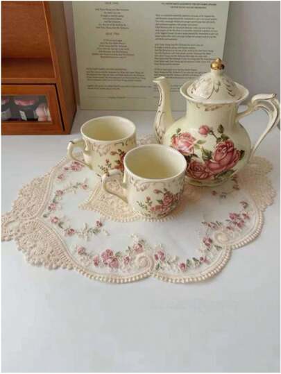 1 件，米色蕾丝桌布，隔热，编织材质，100% 涤纶纤维，多功能杯垫，花瓶垫，中式桌布，床罩，复古，波西米亚风格，适合所有季节和房间装饰，摄影道具，桌面装饰。