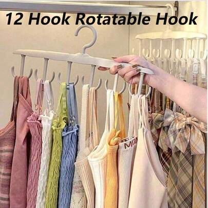 12个旋转挂钩衣架，节省空间的胸罩肩带收纳架，波浪形晾衣架，多功能衣架，适用于家庭、宿舍，可晾晒内衣、裤子、袜子等衣物，塑料材质，适合作为礼物送给亲戚、家人、朋友、老师、同学，也适用于旅行、户外活动、露营、聚会、海滩度假，还可作为万圣节、圣诞节、秋季装饰，兼具收纳整理功能。
