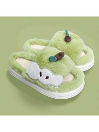 卡通苹果拖鞋，秋冬情侣室内拖鞋，保暖户外一脚蹬拖鞋，男女休闲舒适布艺拖鞋，加大码苹果设计，适合居家、室内、户外、办公室、健身房、派对，四季皆宜