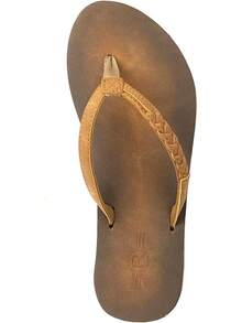 Women's Braided Beach Sandals |   Classic Synthetic Leather Flip Flop Casual PU Shoe - 衝浪女孩駱駝 - 查看 4