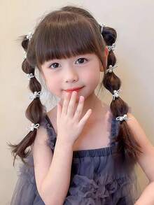 10pcs Sweet & Cool Silver Bowknot Elastic Hair Ties, Pearl Thumb Hair Rings, Cute Korean Style Hair Scrunchies, Non-Damaging Ponytail Holders, Fashion Hair Accessories For Girls, Daily & Party - Silver - View 5