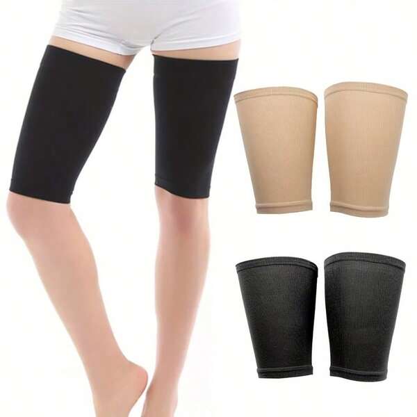 1 par de mangas de compresión de muslo negras de nailon, adecuadas para fitness, yoga, pilates, moldeado corporal, running y ejercicio para dar forma a los músculos