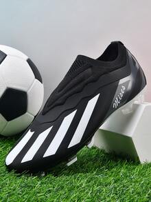 1 Paar Unisex-Fußballschuhe, Stollen für weichen Boden für Spiel/Training, Low-Top-Outdoor-Sportschuhe mit Grip, rutschfestem und verschleißfestem Design, leichte Hochleistungs-Fußballschuhe, direkt ab Werk - schwarz und weiß - Übersicht 2