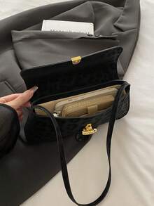 Women's Vintage Faux Oiled Leather Flap Decor Shoulder Underarm Bag Suitable For Dating Outing Party Leopard Print Cheetah Print , Vintage Bag , Leopard Cheetah Print - Black - View 6