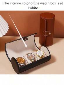 FEILIYA 1 Stück tragbare runde Uhrenbox, 3-Fach Uhrenaufbewahrungsbox, Leder Uhr- & Armband Aufbewahrungsbox (weiße Innenseite) - Verschiedenfarbig - Übersicht 7