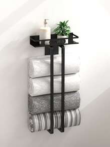 1pc Non Drilling Towel Storage Rack, Wall Mounted Double Pole Towel Rack, Suitable For Storing Rolled Up Towels, Space Saving Bathroom Storage Rack, Towel Rack, Towel Storage Rack, Modern Design