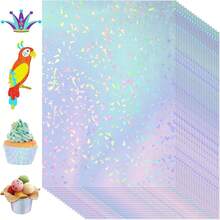 50pcs Holographic Sticker Paper, Holographic A4 Vinyl Coated, Clear Overlay Self-Adhesive Waterproof, 11.7 X 8.3 Inches (Gemstone)