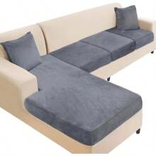 Sectional Couch Cover 4 Pieces Velvet Separate Couch Cushion Covers L Shape Soft Stretch Sofa Slipcovers With 2pcs Pillowcases For Left Right Chaise Sectional Couch 3 Seater+1 ChaiseDark Grey As