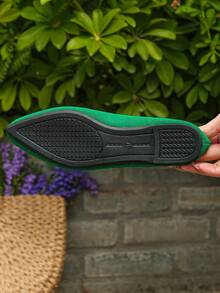 Women's Spring/Autumn New Pointed Toe Green Flat Shoes, Casual Wear, Work, Driving, Lightweight, Comfortable, Versatile, Soft Bottom, Random Pattern, Size 35-45 - Green - View 8