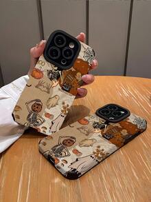1 pieza Funda de teléfono de piel sintética a prueba de caídas y huellas dactilares, con diseño vertical de calavera con forma de corazón y calabaza, estilo gótico, compatible con Apple y otros modelos