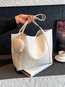 Túi đeo vai dung tích lớn 3 chiếc, túi đeo vai, túi đi làm thời trang công sở, ví cầm tay, thích hợp cho việc mua sắm, ví, mua sắm, phụ nữ trẻ, sinh viên đại học, cặp đôi mới cưới, nhân viên văn phòng. Thích hợp cho văn phòng, trường đại học, công việc, kinh doanh, đi làm, hoạt động ngoài trời, du lịch và dã ngoại - trắng - Xem 3