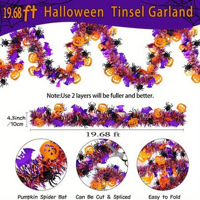 1PCS/3PCS/5PCS/南瓜蜘蛛和蝙蝠万圣节丝带花环 - 室内外装饰、家居和树木装饰、万圣节装饰